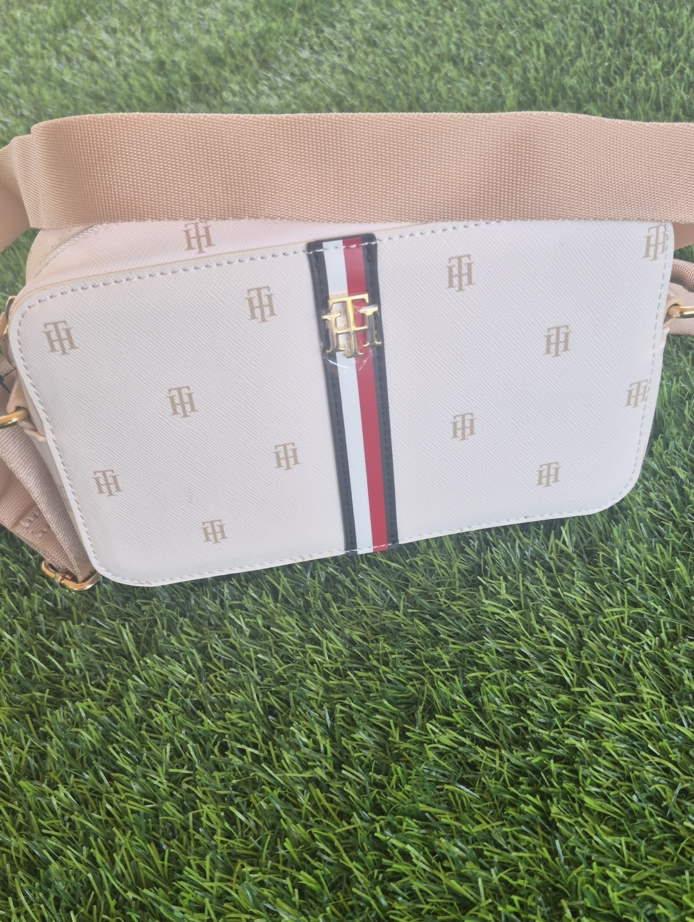 Tommy Hilfiger Cream Crossbody with Signature Red, White & Blue Stripe